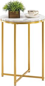 img 4 attached to 🌟 TECHMILLY Round End Table with Faux Marble Top and Gold Metal Frame - Modern Sofa Side Table, Tall Coffee Table for Living Room or Bedroom