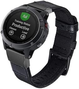 img 3 attached to 🥼 Нарукавный ремешок Olytop 22 мм из нейлона с кожаным ремешком для Garmin Fenix 5/5 Plus/6/6 Pro & Forerunner 935/945 - Премиум и прочный браслет для часов на руке для Approach S60/Quatix 5 Smartwatch (Черный)