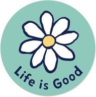 vibrant teal daisy circle sticker: life is good! logo