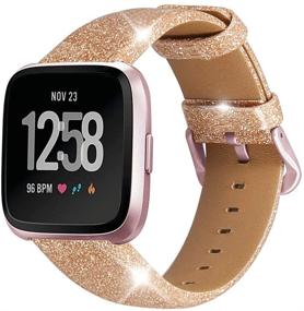 img 4 attached to Кожаные ремешки IHillon для Fitbit Versa - классические ремешки из натуральной кожи в блестящем золоте: женские и мужские браслеты