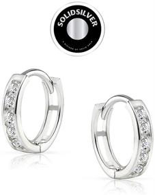 img 2 attached to 💎 Stunning SolidSilver Huggie Hoop Earrings: Enhanced with Sparkling Clear CZ Crystals