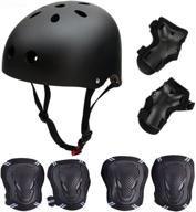 black helmet-symbollife skateboard/skate protection pads set with helmet & 6pcs elbow knee wrist pads for kids youths bmx/scooter/cycling/rollerblading - size l (57-62cm) logo