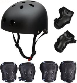 img 4 attached to Black Helmet-SymbolLife Skateboard/Skate Protection Pads Set with Helmet & 6pcs Elbow Knee Wrist Pads for Kids Youths BMX/Scooter/Cycling/Rollerblading - Size L (57-62cm)