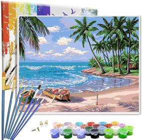 img 4 attached to Complete Paint by Numbers Kit: Framed Adults' DIY Acrylic Oil Painting on Canvas with 8 Paintbrushes – Creases-Free 12×16 Inch