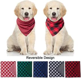 img 3 attached to HuskyLove Reversible Buffalo Plaid Dog Bandana - Washable Cotton Kerchief Triangle Bibs Scarfs Accessories for Small Medium Large Dogs, Puppies, Cats, and Pets