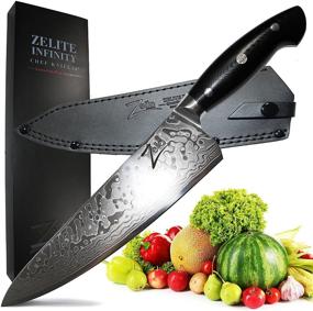 img 4 attached to Zelite Infiinity Chef Knife 10 Inch - Executive-Plus Series - Japanese AUS-10 Super Steel 45-Layer Damascus - 60mm Extra-Deep Blade, Included Leather Sheath