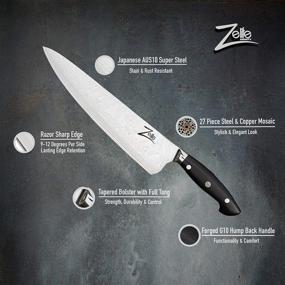 img 3 attached to Zelite Infiinity Chef Knife 10 Inch - Executive-Plus Series - Japanese AUS-10 Super Steel 45-Layer Damascus - 60mm Extra-Deep Blade, Included Leather Sheath