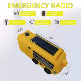 img 1 attached to 🌞 Yellow Emergency Solar Hand Crank Portable Weather Radio, NOAA/AM/FM Shortwave Outdoor Survival Device with 5000mAh Emergency Crank Radio, Flashlight, Reading Lamp, Cellphone Charger, and SOS Alarm