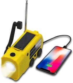 img 4 attached to 🌞 Yellow Emergency Solar Hand Crank Portable Weather Radio, NOAA/AM/FM Shortwave Outdoor Survival Device with 5000mAh Emergency Crank Radio, Flashlight, Reading Lamp, Cellphone Charger, and SOS Alarm