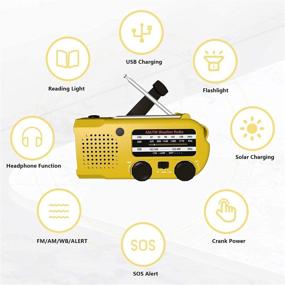 img 2 attached to 🌞 Yellow Emergency Solar Hand Crank Portable Weather Radio, NOAA/AM/FM Shortwave Outdoor Survival Device with 5000mAh Emergency Crank Radio, Flashlight, Reading Lamp, Cellphone Charger, and SOS Alarm