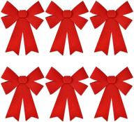 christmas red bows - 6-pack of 10.75” by 17.5” velvet and pvc plastic bows for outdoor large wreath decoration, kitchen wreaths, xmas tree & more - festive holiday decorations logo