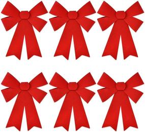 img 4 attached to Christmas Red Bows - 6-Pack of 10.75” by 17.5” Velvet and PVC Plastic Bows for Outdoor Large Wreath Decoration, Kitchen Wreaths, Xmas Tree & More - Festive Holiday Decorations