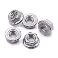 50-pack of 1/4-20 bright finish 304 stainless steel serrated flange hex lock nuts (18-8) logo