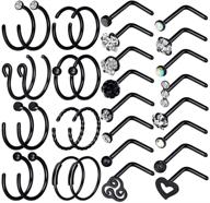 🔥 longbeauty 32pcs c-shaped and l-shaped nose rings: trendy hoop rings and studs for men and women - perfect cartilage and tragus piercings, 20g logo