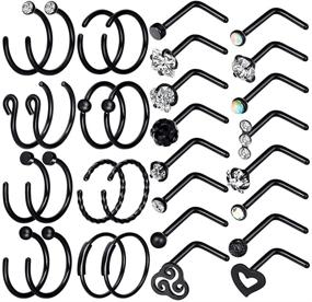 img 4 attached to 🔥 Longbeauty 32Pcs C-Shaped and L-Shaped Nose Rings: Trendy Hoop Rings and Studs for Men and Women - Perfect Cartilage and Tragus Piercings, 20g