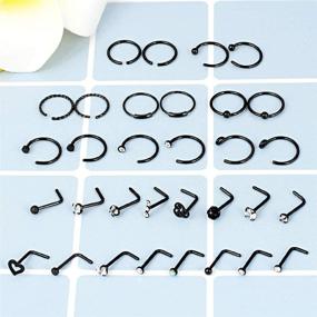 img 3 attached to 🔥 Longbeauty 32Pcs C-Shaped and L-Shaped Nose Rings: Trendy Hoop Rings and Studs for Men and Women - Perfect Cartilage and Tragus Piercings, 20g