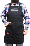 🔥 jaycee grillin & chillin premium bbq apron for grill masters, chefs, hobbies, and workshops. stylish gray and black us flag design. 5 convenient pockets, cross-back straps, quick-release buckle, and 2 tool loops. made with durable 10 oz. cotton. unisex apron. logo