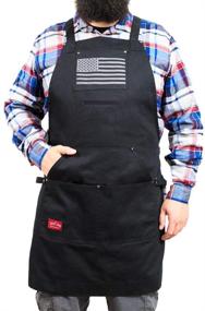 img 4 attached to 🔥 JAYCEE GRILLIN & CHILLIN Premium BBQ Apron for Grill Masters, Chefs, Hobbies, and Workshops. Stylish Gray and Black US Flag Design. 5 Convenient Pockets, Cross-Back Straps, Quick-Release Buckle, and 2 Tool Loops. Made with Durable 10 oz. Cotton. Unisex Apron.