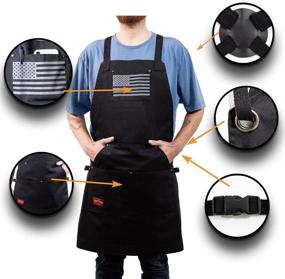 img 1 attached to 🔥 JAYCEE GRILLIN & CHILLIN Premium BBQ Apron for Grill Masters, Chefs, Hobbies, and Workshops. Stylish Gray and Black US Flag Design. 5 Convenient Pockets, Cross-Back Straps, Quick-Release Buckle, and 2 Tool Loops. Made with Durable 10 oz. Cotton. Unisex Apron.