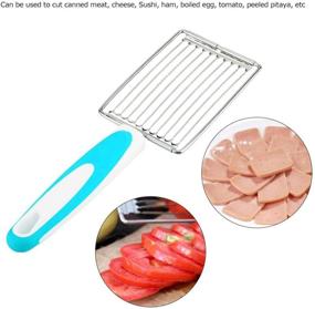 img 2 attached to 🔪 Luncheon Meat Tomato Slicer, Stainless Steel Cutter for Fruits, Cheese, Boiled Eggs, Ham - Blue Handle Serrated Slicing Knife