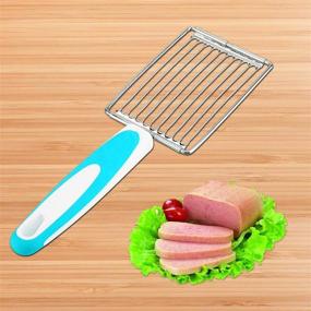 img 3 attached to 🔪 Luncheon Meat Tomato Slicer, Stainless Steel Cutter for Fruits, Cheese, Boiled Eggs, Ham - Blue Handle Serrated Slicing Knife