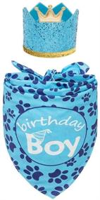 img 1 attached to Adorable Blue Dog Birthday Bandana Set - Triangle Scarf with Crown Hat for Pet Parties!