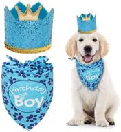 adorable blue dog birthday bandana set - triangle scarf with crown hat for pet parties! logo