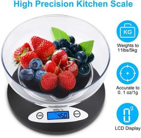 img 3 attached to Accurate and Convenient: 11lb/5kg Digital Kitchen Scale by Ascher - Bowl Included, Back-Lit LCD Display, Tare Function, 5000 x 1g, 11lb x0.1oz