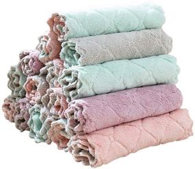 img 4 attached to 🧽 Kitchen Coral Velvet Double-Sided Dish Towel - Super Absorbent Household Cleaning Cloths