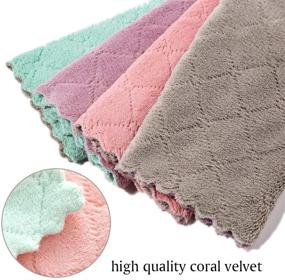 img 2 attached to 🧽 Kitchen Coral Velvet Double-Sided Dish Towel - Super Absorbent Household Cleaning Cloths