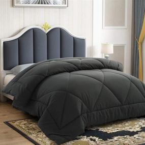img 4 attached to All Season Queen Size Bed Comforter: Dark Grey, 88x88 Inches, Soft Down Alternative Quilted Comforter