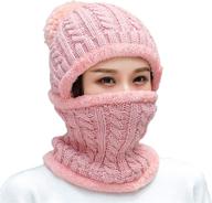 🧣 women's winter knit balaclava beanie hat with fleeced skull cap and neck scarf for snow skiing, hiking, and cold weather sports logo