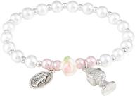 👧 girls my first holy communion bracelet: pearlized with rose bead, miraculous medal, and chalice charms - 6 1/2 inch logo