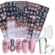 💅 nail stamp plates set with 5 stamping plates + 1 scraper + 1 stamper, butterfly flower feather printing template for nail art, diy nail polish image template, nail art decoration kit logo