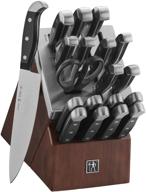 henckels statement 20-pc self-sharpening knife set: chef, paring, utility, bread, steak knives, dark brown, stainless steel + logo