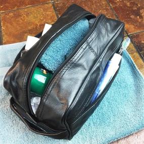 img 1 attached to Premium Mens Black Leather Toiletry Bag, Genuine Leather Dopp Kit - Ideal Travel Companion, 5.5 by 9.5 inches