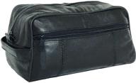 premium mens black leather toiletry bag, genuine leather dopp kit - ideal travel companion, 5.5 by 9.5 inches logo