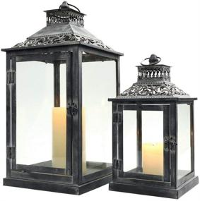 img 3 attached to 🕯️ JHY DESIGN Set of 2 Antique Grey Brush Decorative Lanterns - Metal Candle Lanterns for Indoor/Outdoor Events, Parties, and Weddings - Vintage-style Hanging Lanterns