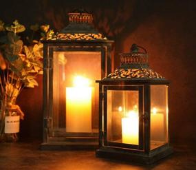 img 2 attached to 🕯️ JHY DESIGN Set of 2 Antique Grey Brush Decorative Lanterns - Metal Candle Lanterns for Indoor/Outdoor Events, Parties, and Weddings - Vintage-style Hanging Lanterns