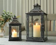 🕯️ jhy design set of 2 antique grey brush decorative lanterns - metal candle lanterns for indoor/outdoor events, parties, and weddings - vintage-style hanging lanterns logo