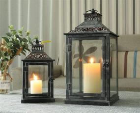 img 4 attached to 🕯️ JHY DESIGN Set of 2 Antique Grey Brush Decorative Lanterns - Metal Candle Lanterns for Indoor/Outdoor Events, Parties, and Weddings - Vintage-style Hanging Lanterns