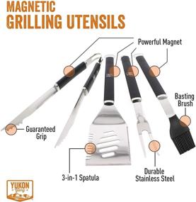 img 2 attached to 🔥 Yukon Glory 4 Piece Magnetic Grill Tools Set: Premium Stainless Steel Grilling Set with Fork, Basting Brush, Tongs, and Multifunctional Spatula