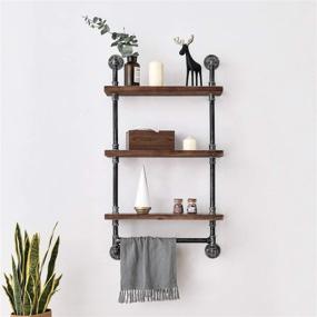 img 3 attached to 🛁 24-Inch Industrial Pipe Shelf with Towel Bar - Rustic Wall Shelves, Bathroom Towel Racks - 3-Layer Wood Hanging Shelving