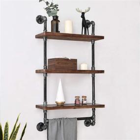 img 2 attached to 🛁 24-Inch Industrial Pipe Shelf with Towel Bar - Rustic Wall Shelves, Bathroom Towel Racks - 3-Layer Wood Hanging Shelving