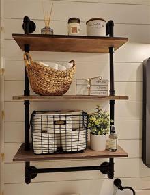 img 4 attached to 🛁 24-Inch Industrial Pipe Shelf with Towel Bar - Rustic Wall Shelves, Bathroom Towel Racks - 3-Layer Wood Hanging Shelving