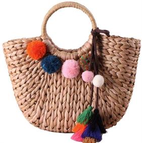 img 3 attached to 🌴 Stylish Summer Rattan Bag: Hand-woven Women's Top-handle Handbag for Beach, Sea, and Vacation