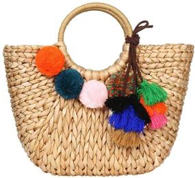 img 4 attached to 🌴 Stylish Summer Rattan Bag: Hand-woven Women's Top-handle Handbag for Beach, Sea, and Vacation