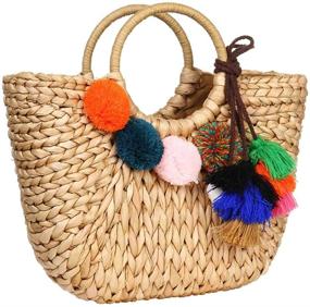 img 2 attached to 🌴 Stylish Summer Rattan Bag: Hand-woven Women's Top-handle Handbag for Beach, Sea, and Vacation