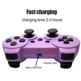 img 1 attached to 🎮 Dimrda PS3 Controller Wireless Bluetooth - Purple 2 Pack with Charging Cables for Playstation 3