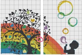 img 1 attached to 🧵 Benway Counted Cross Stitch Kit: Whimsical Boy Playing With Colorful Bubbles Under The Heart Tree - 14 Count, 40cm x 40cm